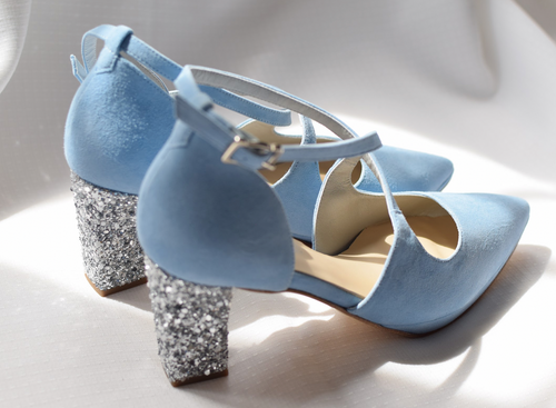 JEREZ - ANTE SKY BLUE CON TACÓN GLITTER GRUESO PLATA