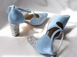 JEREZ - ANTE SKY BLUE CON TACÓN GLITTER GRUESO PLATA